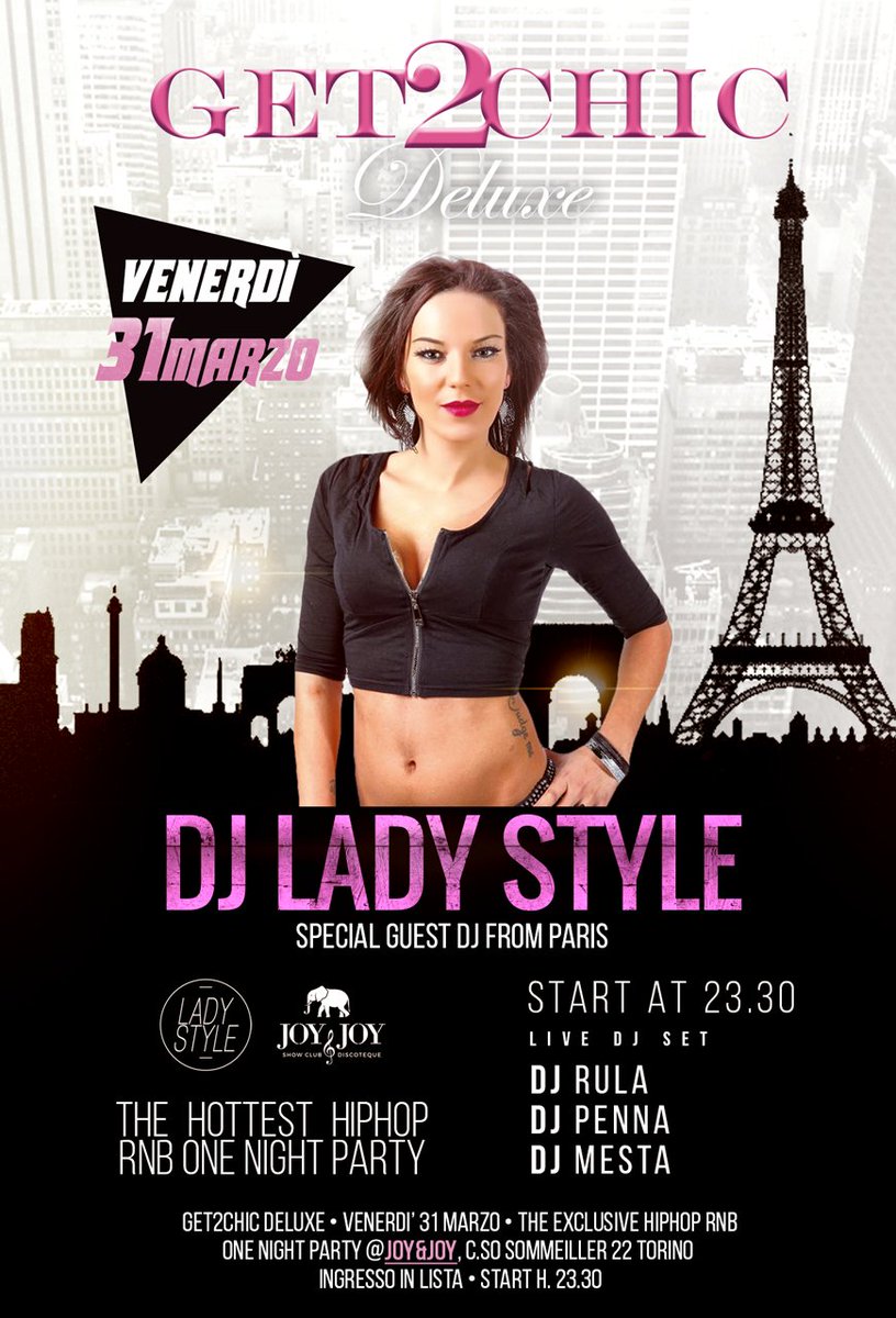 Atipici's tweet photo. #GET2CHIC deluxe is back babies...
Ven 31-3 @ Joy&Joy #Torino @IAMLadyStyle special guest Dj from Paris 🚀
More info https://t.co/Q7XdsJZgXa https://t.co/CvclBJh82m