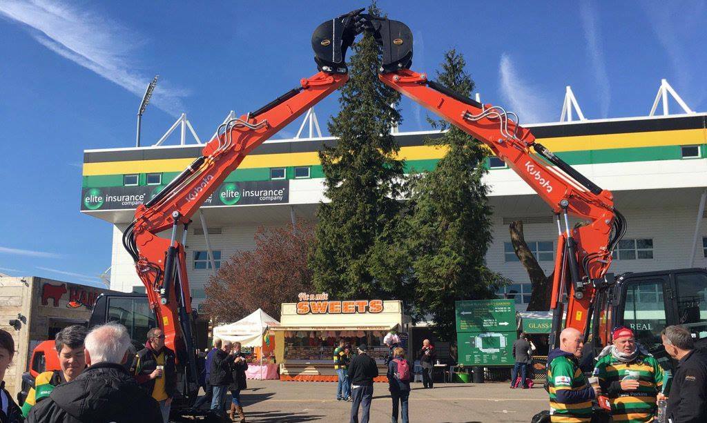 Strickland buckets on Kubota KX080s at the official opening of the new stand for Northampton Saints Franklin Gardens site.