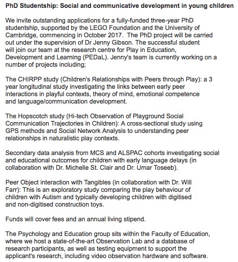 DISCERNetwork's tweet photo. Fully funded PhD in Cambridge - Social and communicative development in young children https://t.co/GzGgd9znO5
