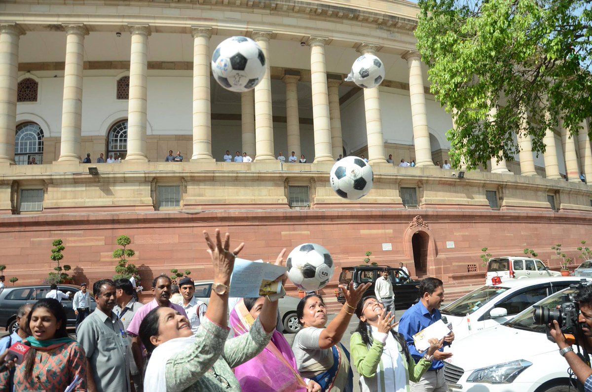 VijayGoelBJP's tweet photo. Some more pictures from the mass #football distribution prog for MPs in Parliament to promote #FIFAU17WC,#Mission11Million & #sports culture https://t.co/gGKvErm4Yq