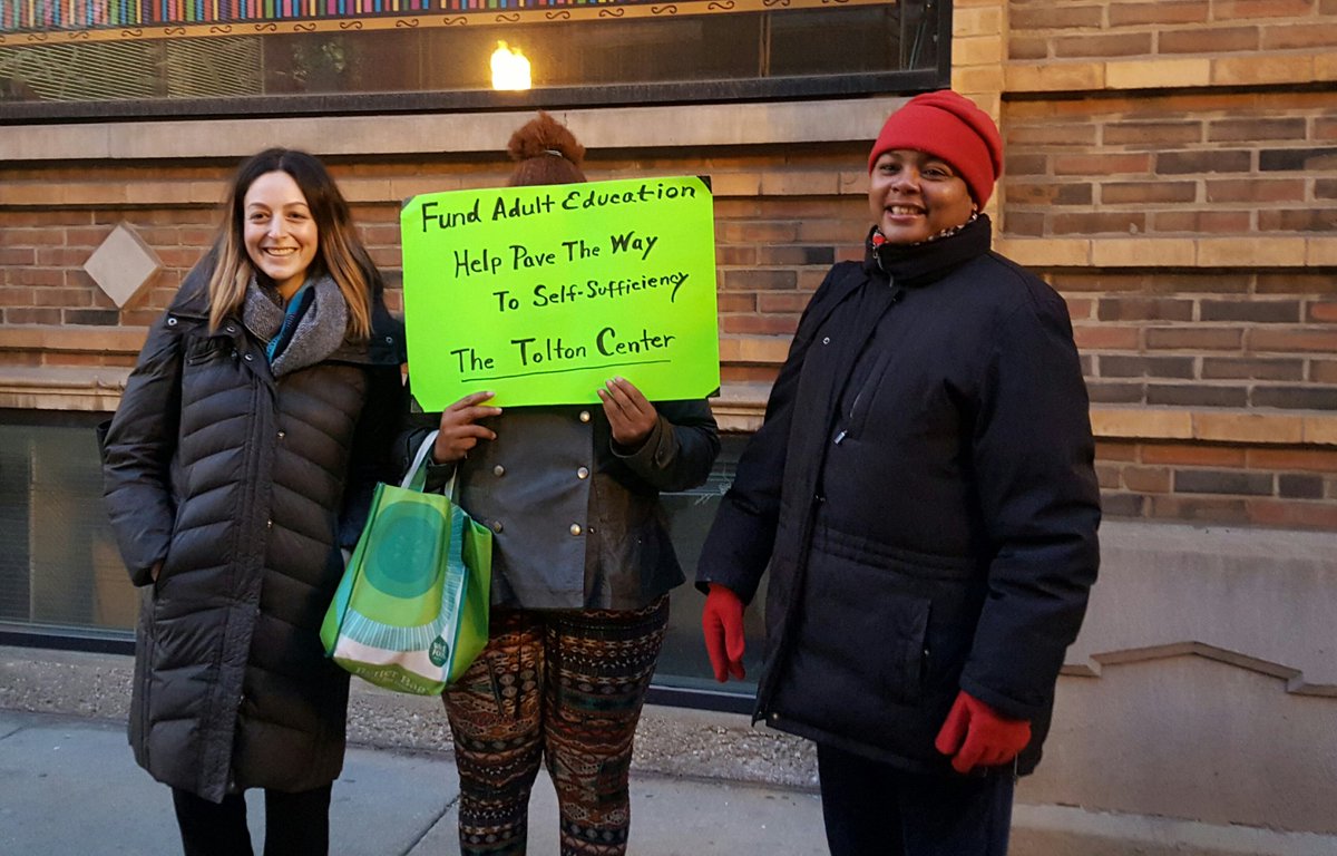 BetsyRubin's tweet photo. We're #onthebus going to Springfield IL to tell our state legislators #FundAdultEd + we need an #ILbudgetNow! #AdultEduMatters https://t.co/YSIiJLeTq1