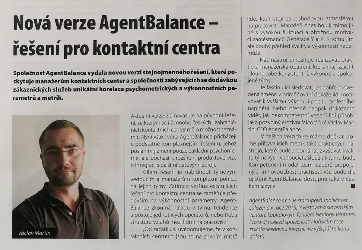 AgentBalance's tweet photo. Vaclav is introducing AgentBalance version 2  in Direct Magazine

#innovation #technology #saas #custserv #cctr
#cx #callcenter https://t.co/CF7wUuOMqs