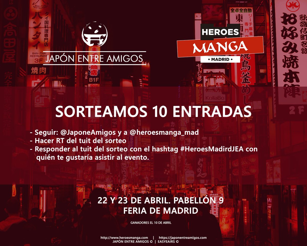 JaponEamigos's tweet image. Sorteamos 10 entradas para el próximo @heroesmanga_mad los días 22 y 23 de Abril. RT+Follow @JaponEamigos @heroesmanga_mad #HeroesMadirdJEA
