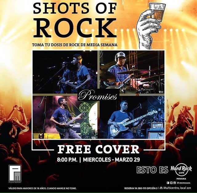 Rockistmo's tweet photo. Hoy miércoles 29 de marzo #ShotsOfRock en @HRCPanama de @multicentropan con @Promises507 desde las 8pm/EntradaLibre Produce @ProyectoManhatt https://t.co/8e6KEhLr4z