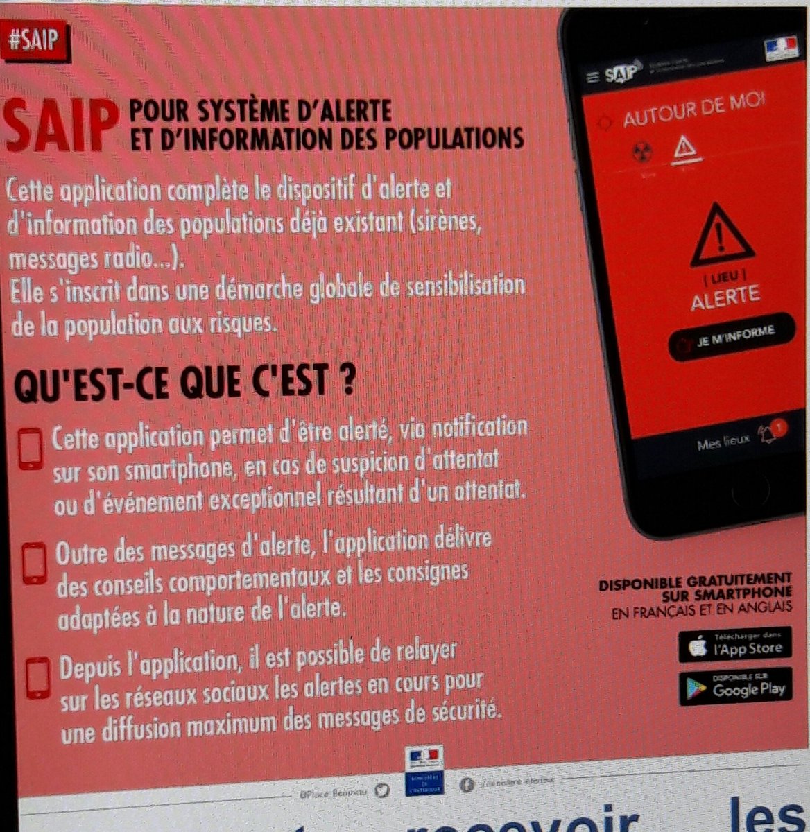 annerlld's tweet photo. @EnergyFormation en cas de crise majeure, l'application SAIP (système d'alerte et d'information des populations ) vous informe. https://t.co/zjHDpwQiBi