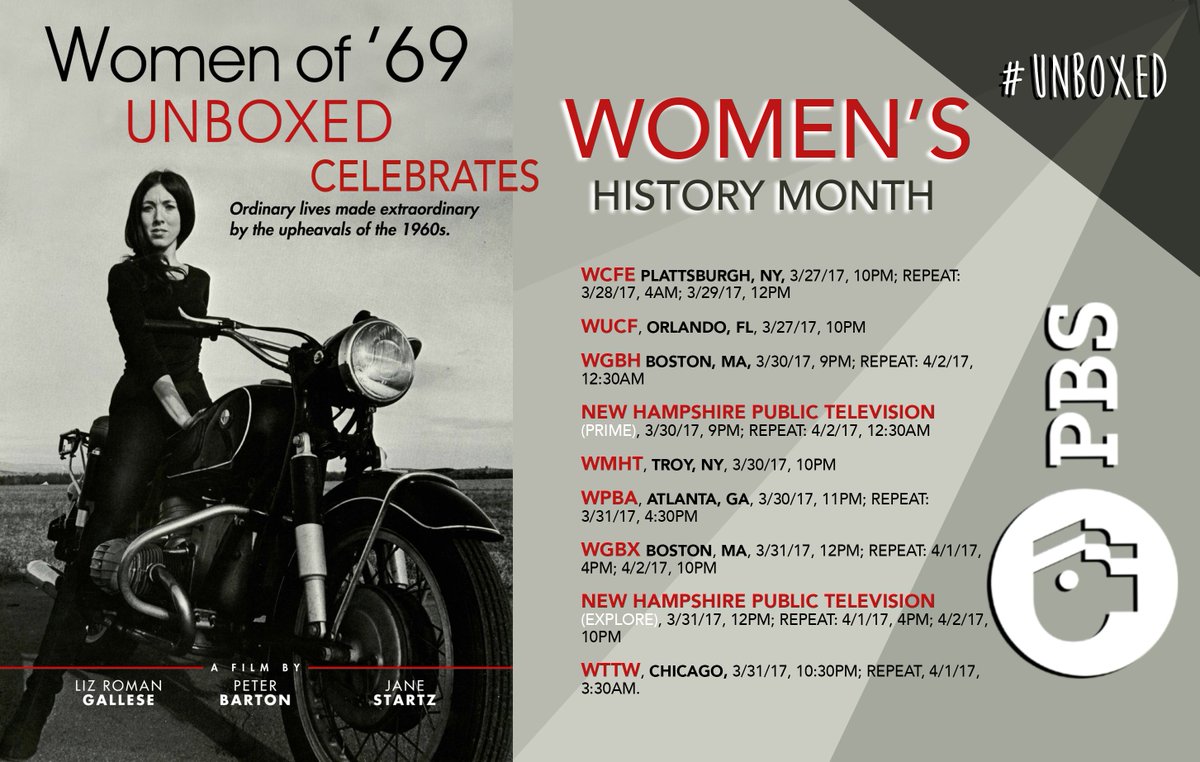 We are approaching the end of #WomensHistoryMonth, but <a href="/Womenof69/">Women of '69 Unboxed</a> is still airing on <a href="/PBS/">PBS</a> affiliates!
SCHEDULE-->bit.ly/2auXlrs