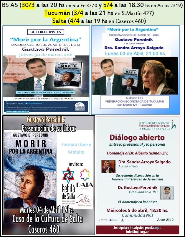 DataOrNada's tweet photo. Resumen de las próximas charlas de #Gustavo #Perednik en Argentina.
#Alberto #Nisman #amia #arrollo #salgado #iran #memorandum https://t.co/58Y5lgzxay