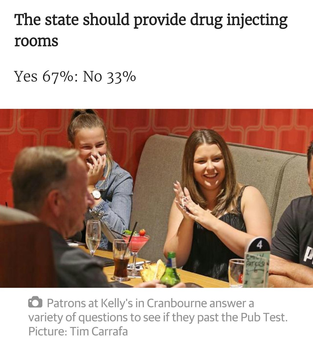 aussexparty's tweet image. As you can see @IngaPeulichMP the patrons at Kelly&apos;s supported a safe injecting room in the #PubTest.
cc @VicStoneMeadows #SpringSt