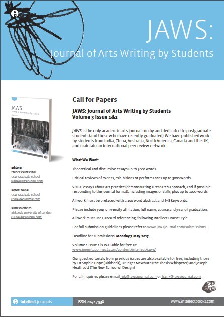 JawsJournal's tweet image. Issue 2.2 now out, with 1 submission from @JUFET in Comparative Lit.
Call for submissions for Issue 3 (double issue) now open!