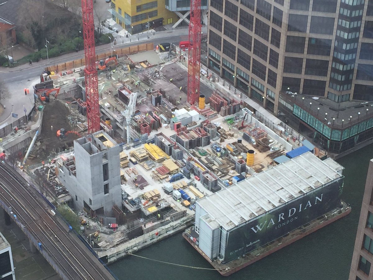 DalrympleRennie's tweet photo. From one client office to another. View from @jpmorgan to @ballymore #WardianLondon site. Core on Tower 1 progressing nicely. @BruceshawLLP https://t.co/o5pI0gHIK8