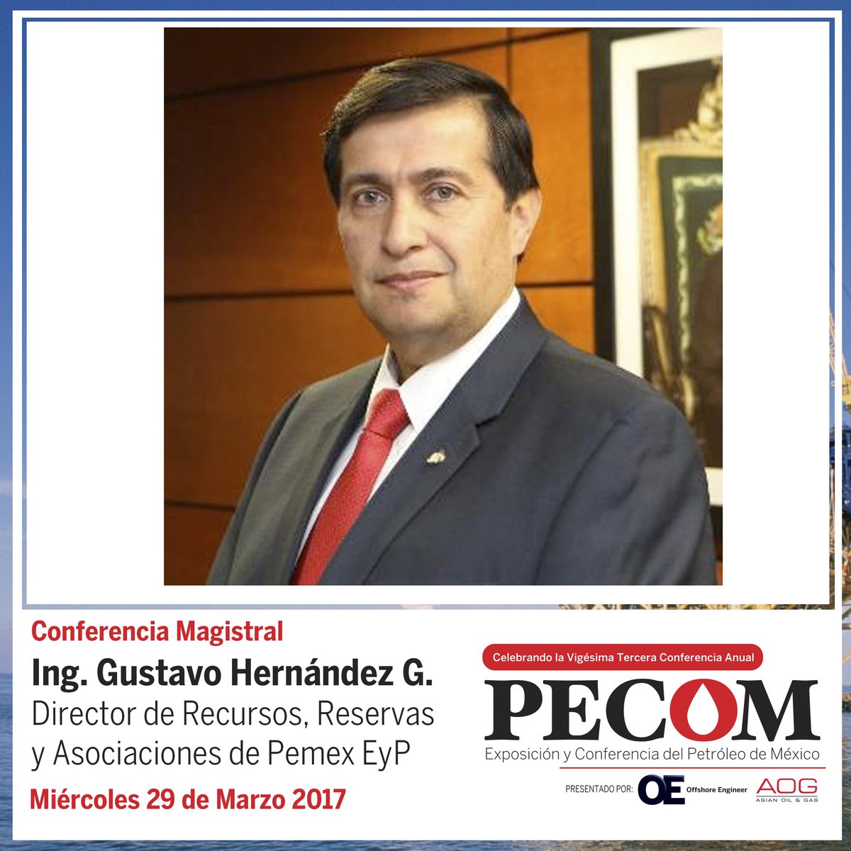 PecomMexico's tweet photo. Agenda de Hoy en #PECOM 2017 🗓️Gustavo Hernández #PEMEX Reflexiones sobre la industria petrolera ⏰11:00 am Nave 3👌#oilandgas https://t.co/KoXjM6rvtH