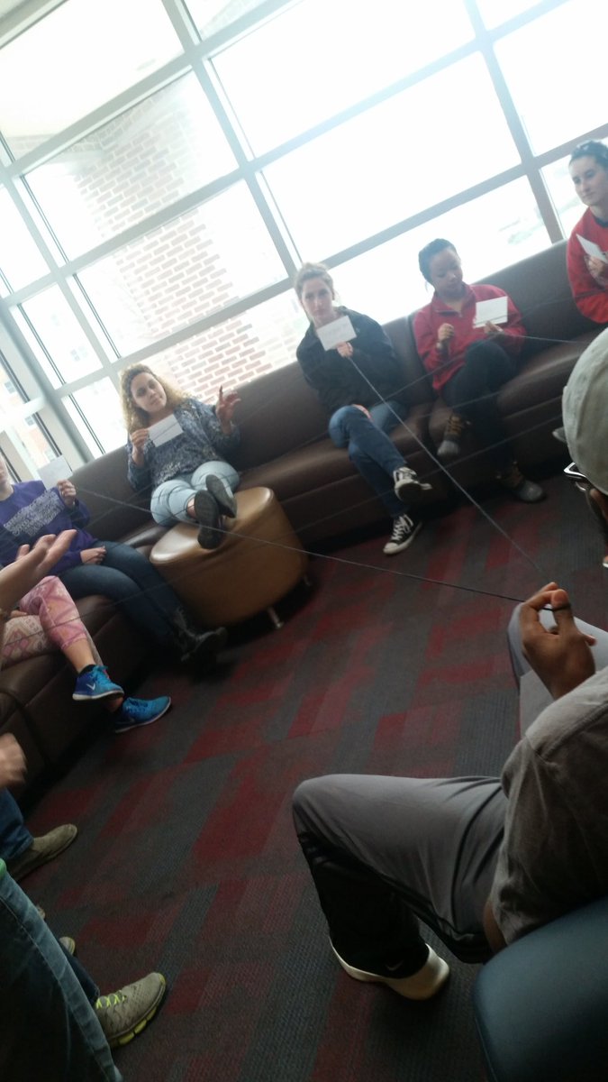 Students weave a web to show how each student group makes up the Shippensburg University Community! #weekendretreat #track2