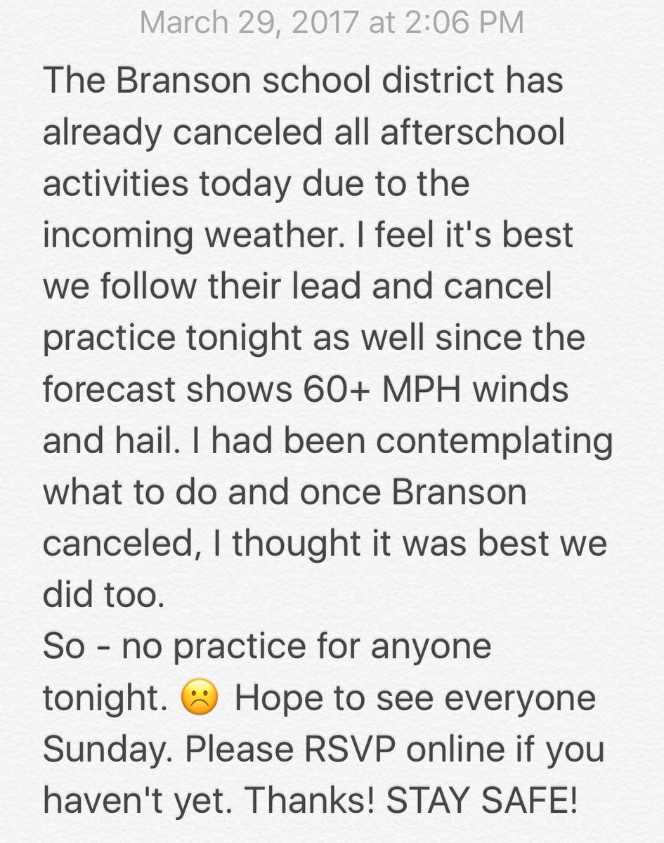 NO PRACTICE TONIGHT.
Details attached.
Stay safe &amp; hope to see you Sunday!