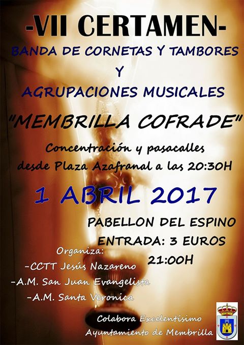 Este proximo Sábado 1 de Abril da inicio a la VII Certamen de bandas Cofrades de Membrilla con @amsanjuanevagel #JesusNazareno OS ESPERAMOS!