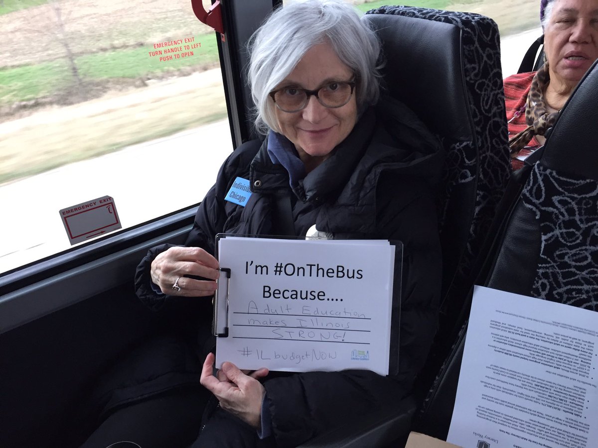 scalelit's tweet photo. #Adultedu builds a stronger communities- that's why we are #onthebus to Springfield to meet with our reps. #ilbudgetnow @BetsyRubin https://t.co/f9JpHfzubN