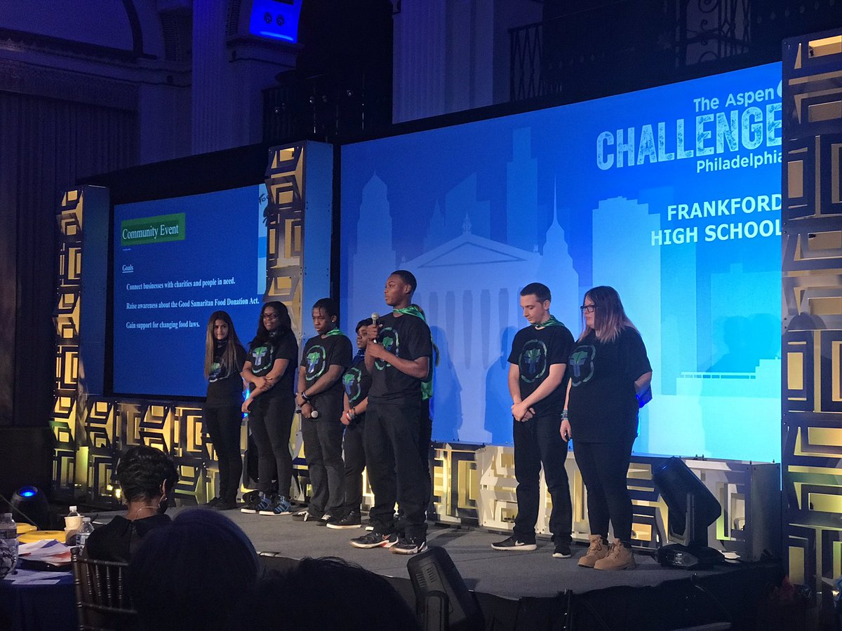 Aspen_Challenge's tweet photo. .@FoodFightersFKD of Frankford HS are educating peers about minimizing excess food &amp; increasing support to change food laws. #AspenChallenge https://t.co/m8hrT1js6q