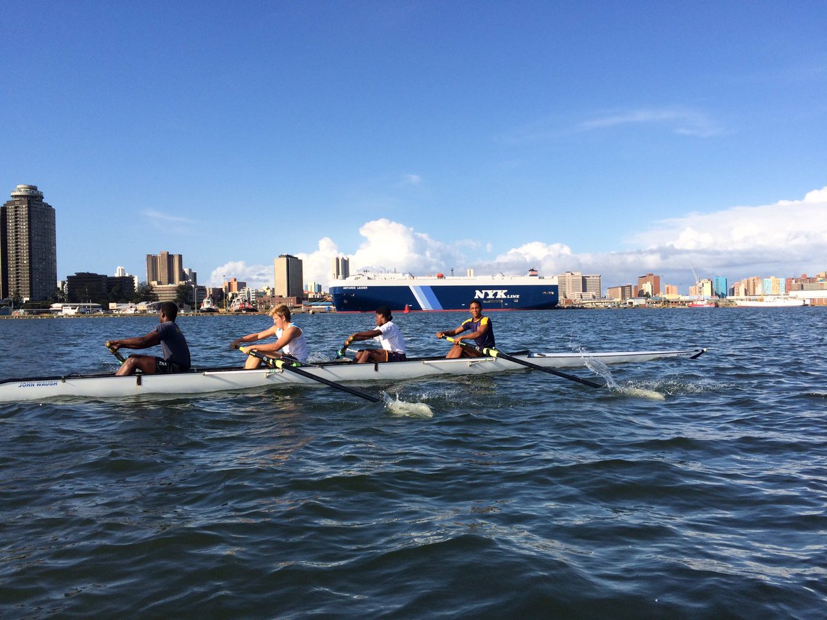 DurbanRowClub's tweet photo. Some of the senior boys learning sweep oar in rough conditions- go boys https://t.co/HlHhsD6KqW