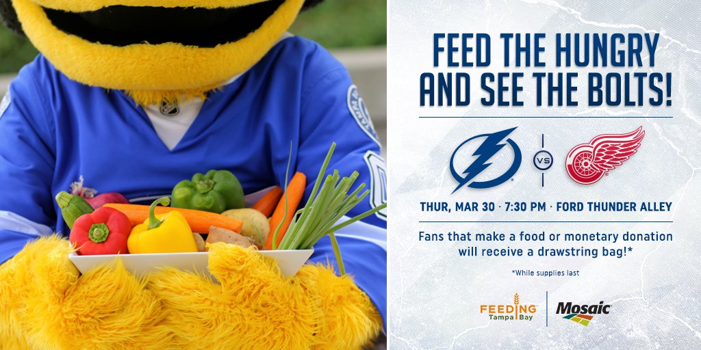 Coming to #DETvsTBL tomorrow? We're collecting canned goods on the plaza beginning at 5 p.m.! ⬇️ https://t.co/jwT9GS8iHy