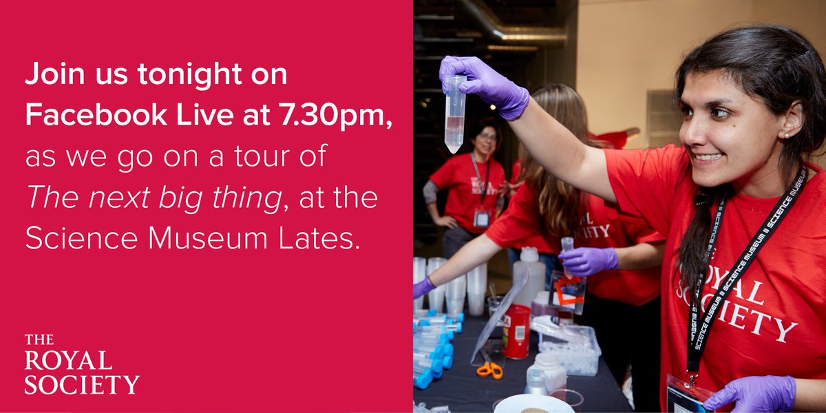 royalsociety's tweet photo. Join us on Facebook Live tonight to discover the next big thing in research at our #SMLates takeover @sciencemuseum https://t.co/eyHqKHrDZr https://t.co/seNdV6Bh68