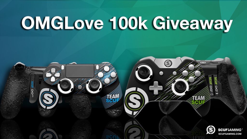 OMGLove's tweet photo. RT to enter my 100k follower giveaway! Giving away a SCUF controller of YOUR choice! Must be following @ScufGaming and I to win. GLHF 🎮💚 https://t.co/6LRqF5Is3u