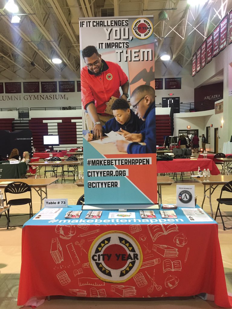 djackRecruits's tweet photo. All set up &amp; ready to go at the @ArcadiaOCE Career Fair. Come see us at table 73! @cityyear #AUFair17 https://t.co/X4GvtETFvU