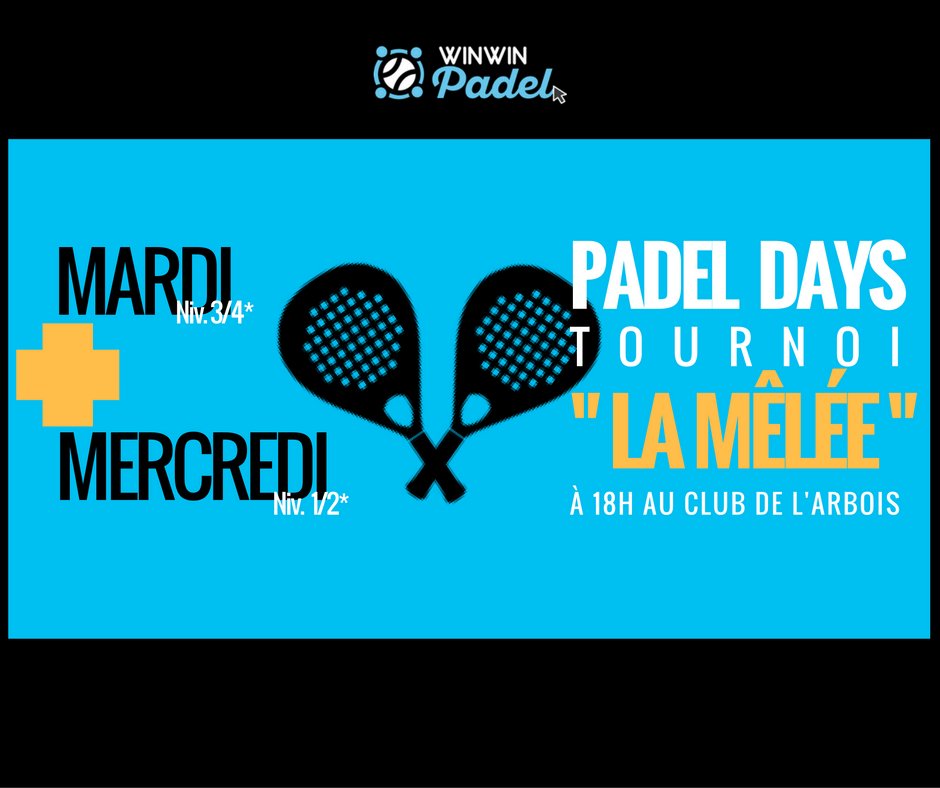 Mardi ou mercredi c'est juste génial de se retrouver pour le tournoi "La mêlée" au Club de l'Arbois. Goooo ! #WinwinPadelFolie