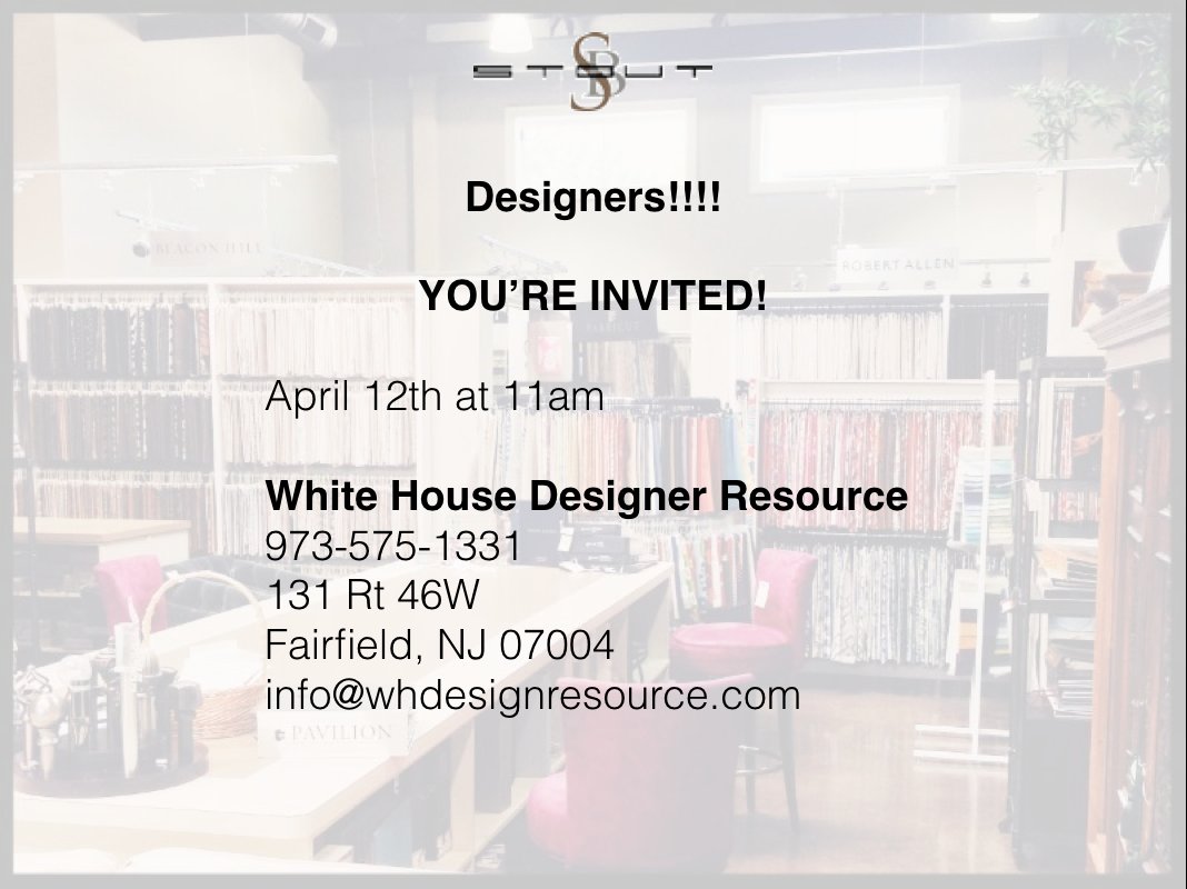 Designers: join us on 4/12 at 11am! Our rep, Bart Kennedy will be introducing the newest Stout Collections!
<a href="/StoutTextiles/">Stout Textiles</a> Stout Textiles