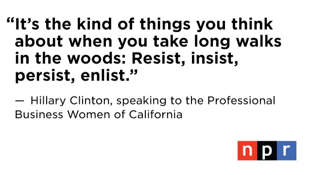 NPR's tweet photo. Hillary Clinton made her most political public remarks since losing the November election to Donald Trump.
https://t.co/GwlhMrOG72 https://t.co/GJbmCSufnB