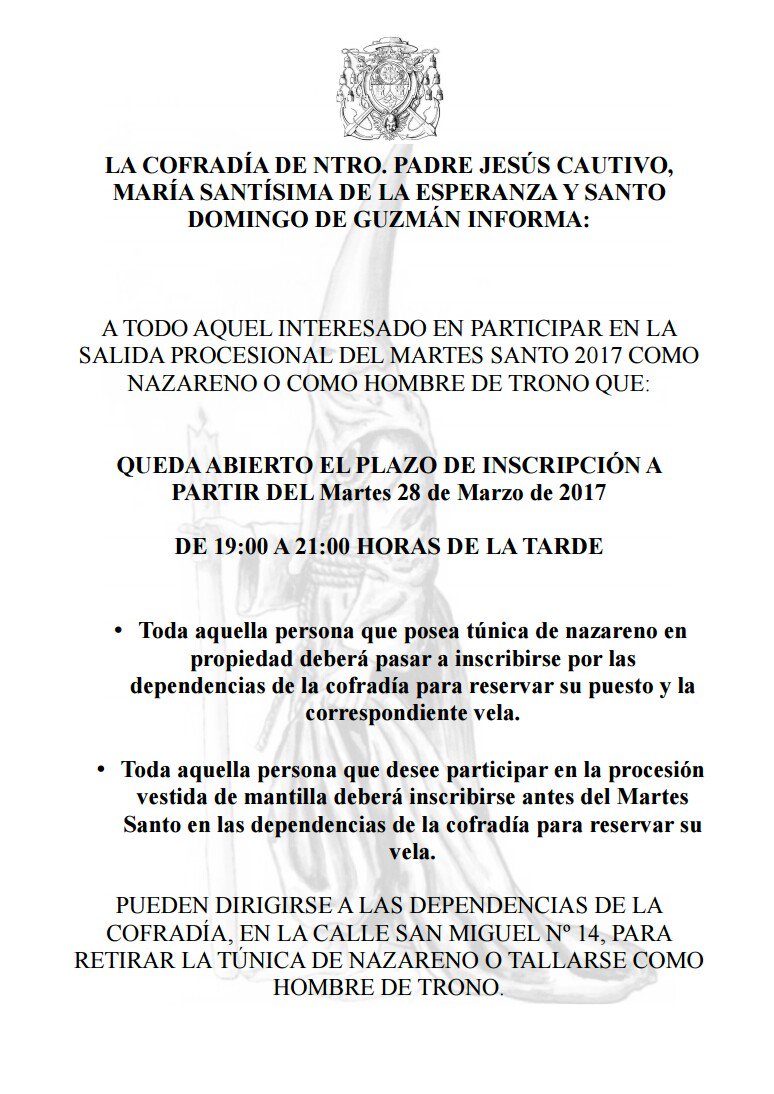 Queda abierto el periodo de inscripción para los participantes en el #MartesSanto 2017 #SemanaSanta2017 #Benalmadena