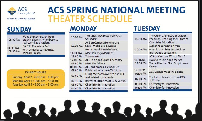 AmerChemSociety's tweet photo. Joining us at #ACSSanFran? Check out our complete Theater schedule and mark your calendars accordingly. 📅✔️ https://t.co/tJRy7CcB7U
