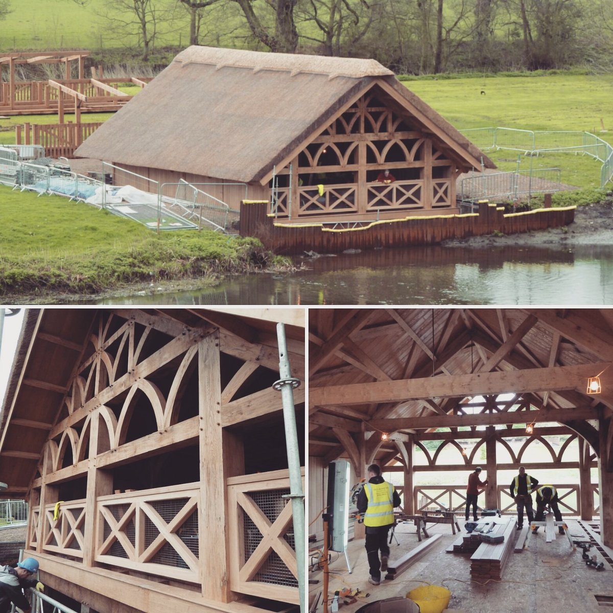 RAHetherington's tweet photo. Warwick Castle Boathouse almost complete! #traditional #oak #thatching  @_rmandp @assoc_f @LtdTreasure @WarwickCastle @wcastle_events https://t.co/QBZqdLJG2Z
