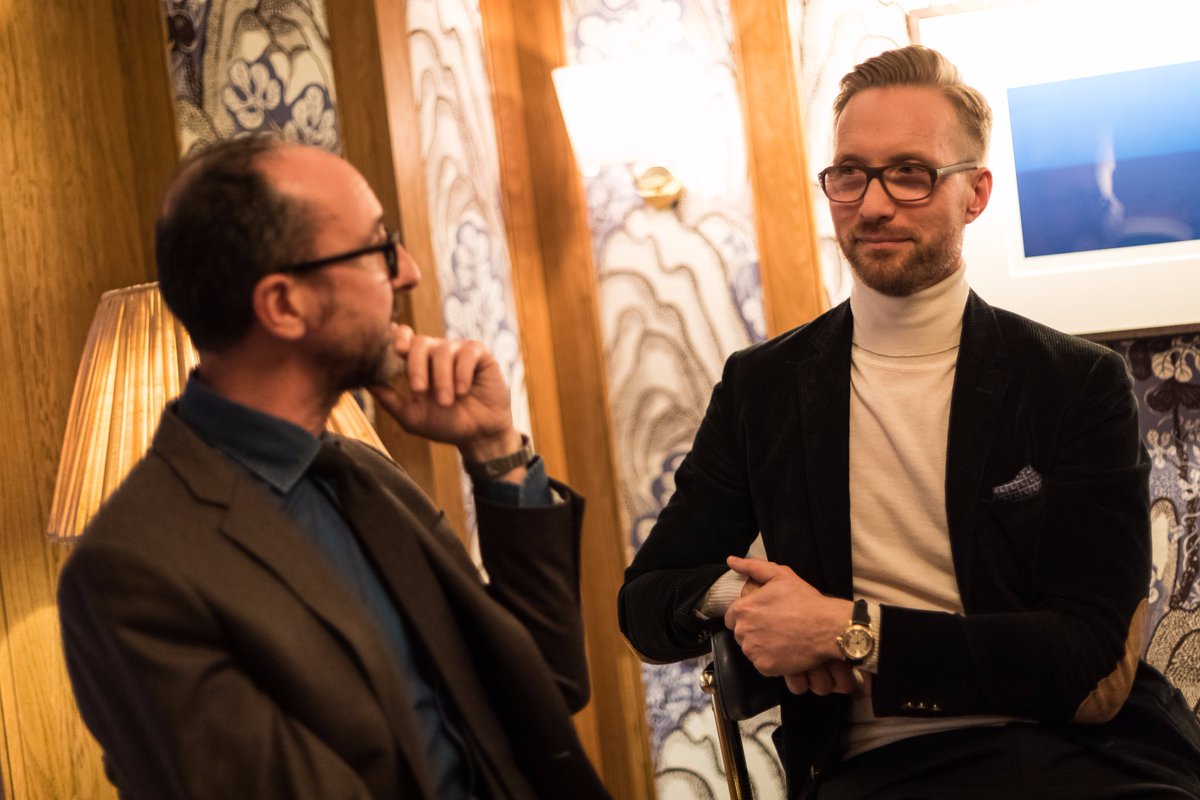 LDNLuxuryQ's tweet photo. Aquavit interior designer Martin Brudnizki @MBDS_News talks real Scandi style with @gianlucalongogg #LondonLuxuryQuarter https://t.co/F3gPsR7UON