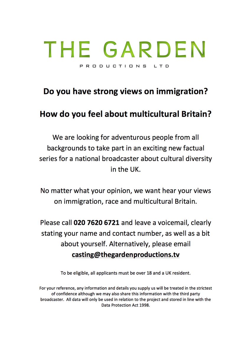 @curtisdaley91 Pls RT. We are CASTING for a groundbreaking, immersive series.Get in touch to find out more - casting@thegardenproductions.tv