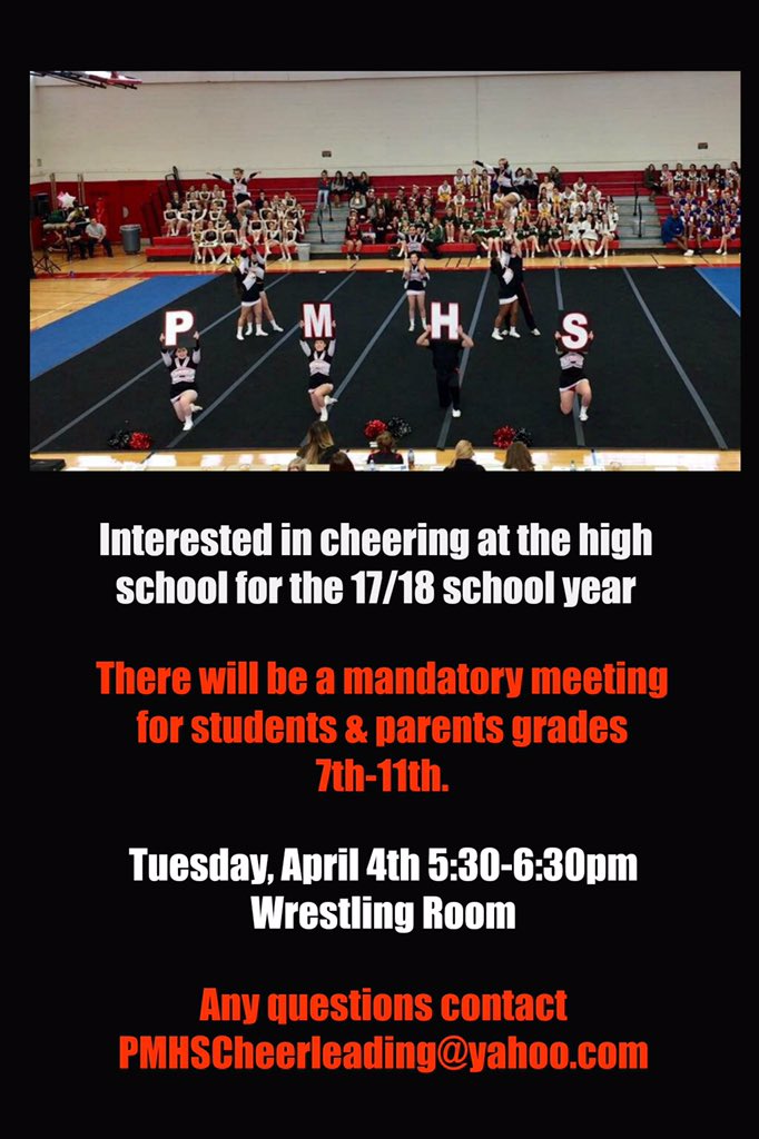 Don't forget April 4th! Anyone in grades 7th-11th are welcomed to come! We will be discussing tryouts and our competition season!