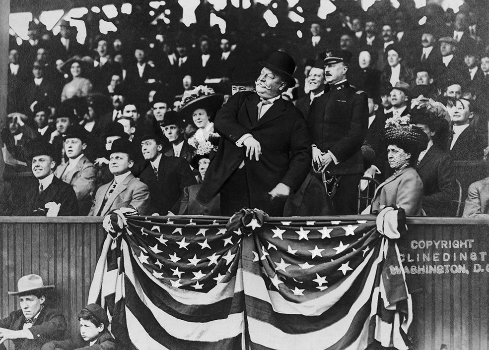 JoeRaineriShow's tweet photo. Here is President Taft in 1910 w/ 1st pitch. Can you imagine wearing that attire to a game today? Imagine what jersey sales would have been. https://t.co/WXOl3BPUR8