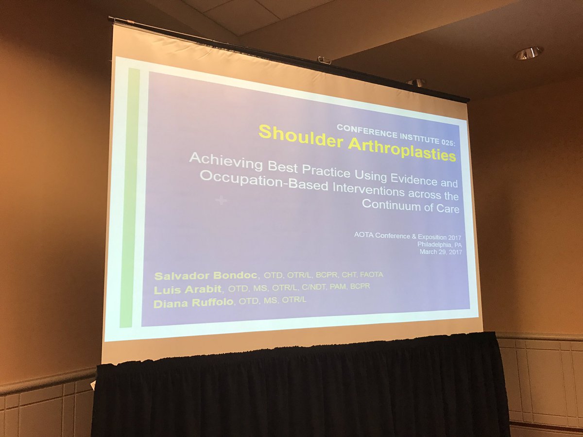 llouieotr's tweet photo. Join us! Shoulder Arthroplasty Pre-Conference Institute #025. #otcentennial #aota17 #otturns100 #honoredtopresent @OTACnews https://t.co/fVKqpSZ73v