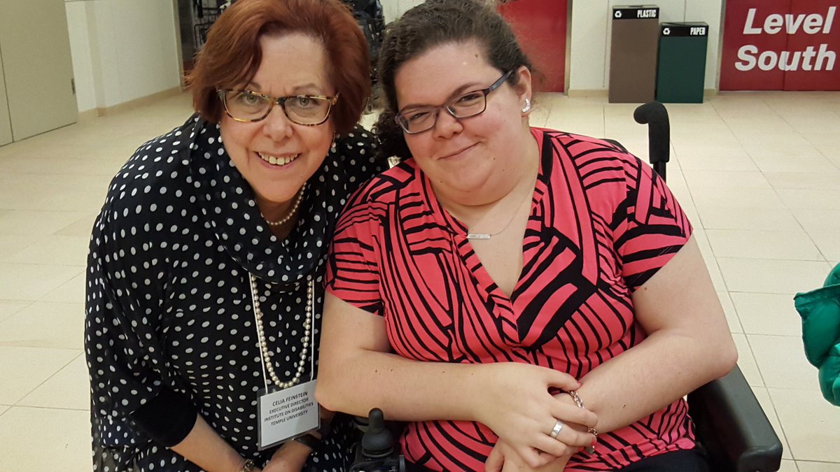 IODTempleU's tweet photo. Celia Feinstein greets writer/activist Emily Ladau on her first ever visit to Philadelphia to join #DisChange17 panel talks. https://t.co/zsWahyg7gZ
