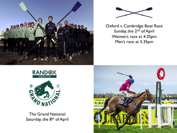 April is almost here and the races are on! Come watch and imbibe with us #boatraces #grandnational #fulhampubs