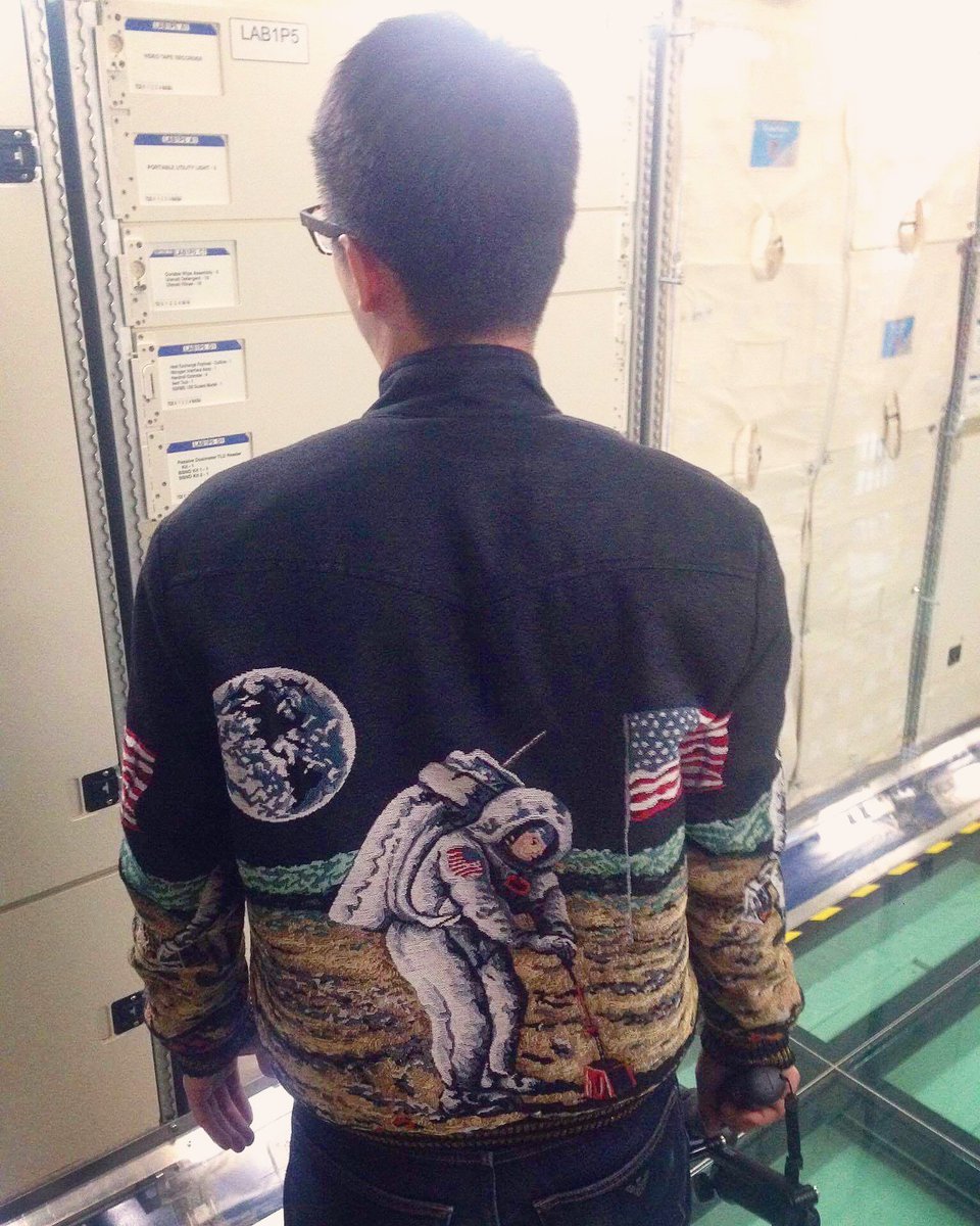 futureofflight's tweet photo. Our visitor from New Jersey checked out the Destiny Module wearing his awesome jacket! #DestinyFOF #featureFOF #spacegeek #ISS https://t.co/F0cOx8cnKF