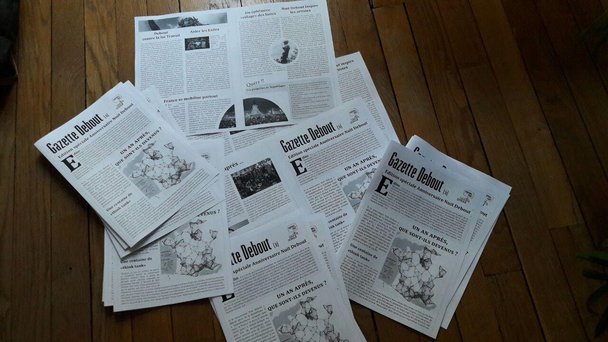GazetteDebout's tweet photo. Chère @nuitdebout pr ton anniversaire, on te prépare un cadeau : 1 édition papier qui raconte ton histoire :) Distribution dimanche à Répu ! https://t.co/wQ5817rIdG