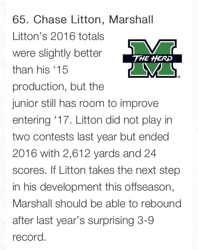 MoonShineTD's tweet photo. Athlon ranked all college QB's 1-130.

https://t.co/G5QiWocgVz

WKU's Mike White is 18th
Marshall's Chase Litton is 65th https://t.co/LiDtSjraj5
