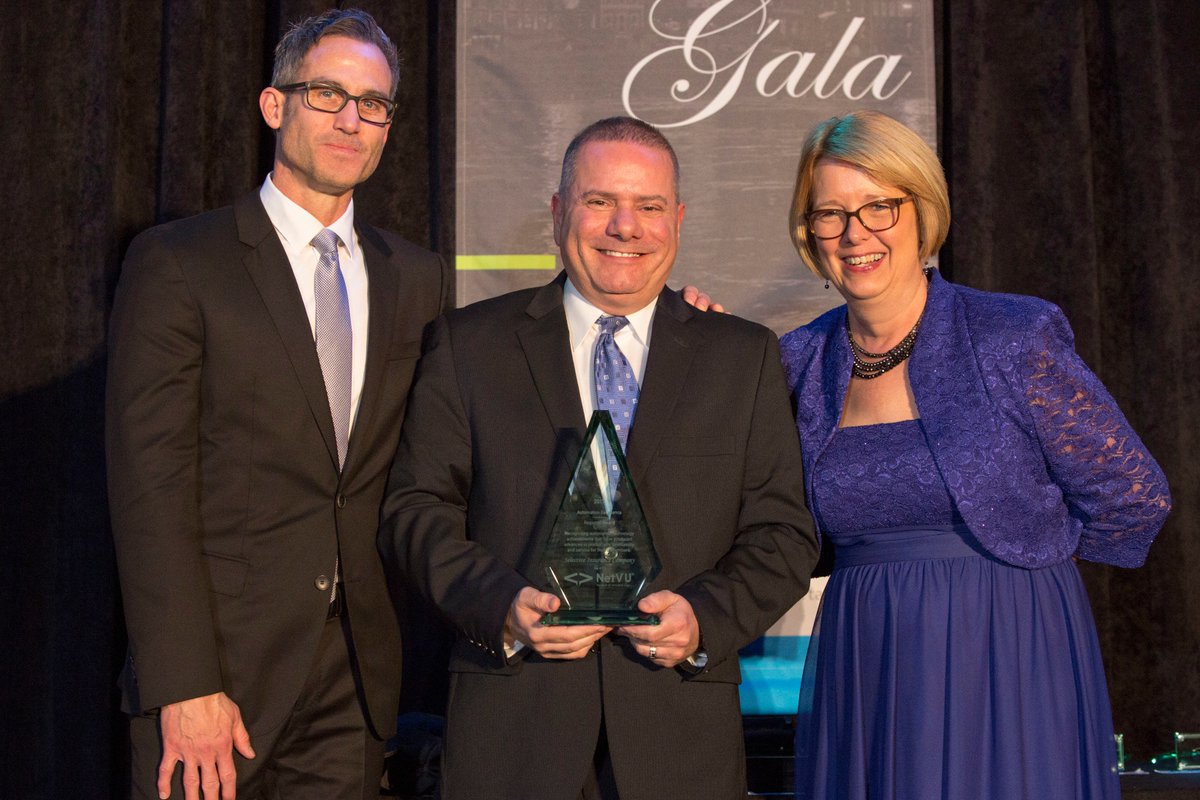 Selective's tweet photo. Joe Feo, of #Selectiveinsurance, celebrates receiving the 2017 Automation Excellence Award for a Regional Carrier from @NetVU_Now https://t.co/H50KkD1ese