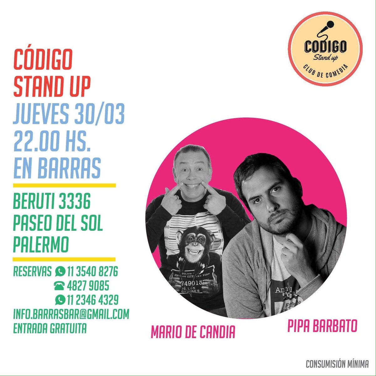 CodigoStandUp's tweet photo. Mañana #Jueves 22 hs
Noche de "DÚO" con @mariodecandia y @pipabarbato 
Show imperdible!! 
ENTRADA GRATIS
WhatsApp 1123464329/ 1135408276 https://t.co/QcbMJfeEAG