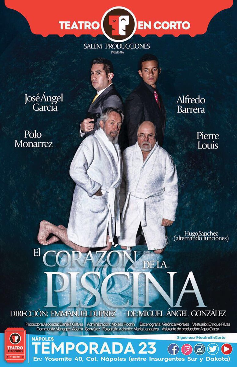 EmmanuelDuprez's tweet photo. @vainillashibari te esperamos en @TeatroEnCorto #ElCorazonDeLaPiscina un thriller llena de suspenso y #Atame comedia muy sexy con @fersw82 https://t.co/VYJbR14j9G