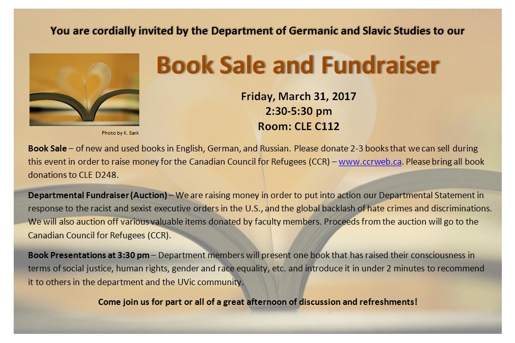 Book sale/fundraiser for CdnCouncil for Refugees this FRIDAY. CLE C112
Come support this worthy event. <a href="/uvic_geru/">UVic Germanic & Slavic</a> #uvic #yyj <a href="/YYJEvents/">YYJ EVENTS</a>
