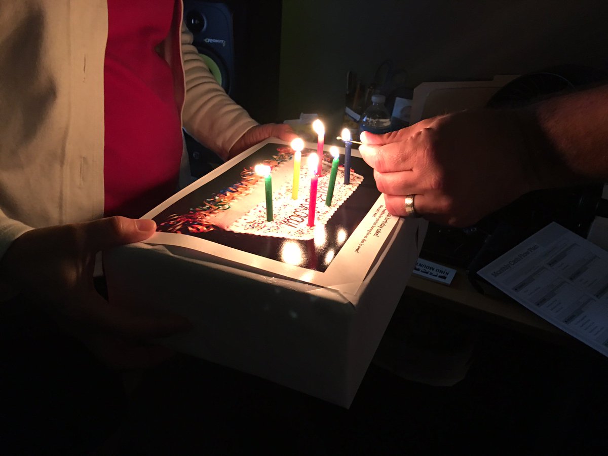 KinoMountain's tweet photo. Producer, @jsdwoodbury, might have given up sugar, but that didn't stop our out of the "box" thinking. HA! Happy Birthday to you! 🎉🎁 https://t.co/FJxNIhfci6