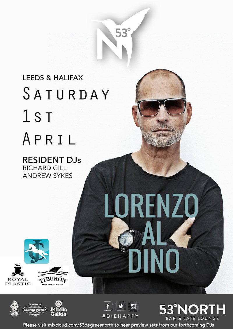 Join us Saturday night with <a href="/lorenzoaldino/">Lorenzo al Dino</a> @53degreesLS &amp; <a href="/53degreesHX/">Riccis53DegreesNorth</a>.  #ibiza #housemusic #Music #Leeds #Halifax #ibiza2017
