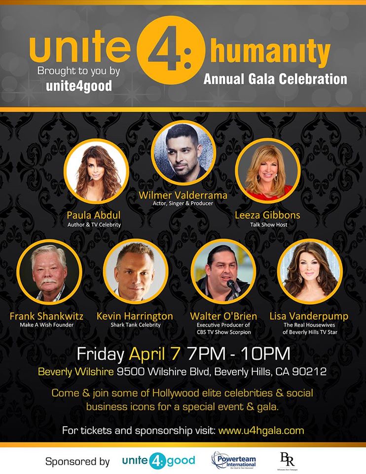 Unite4:Humanity Gala coming up on 4/7!  So blessed to honor ICONS GIVING BACK!  #unite4humanity