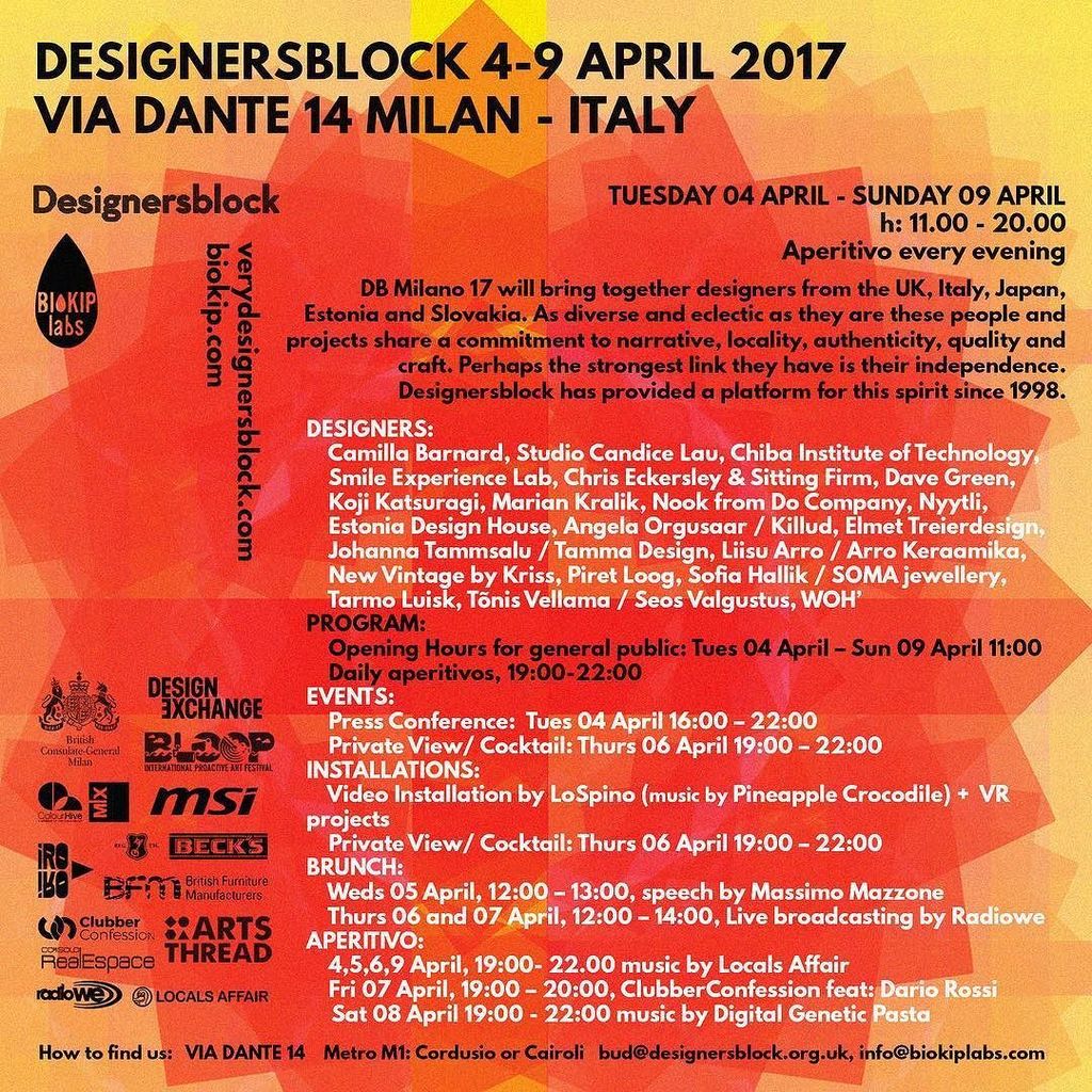 Designersblock Milan 2017 updated flyer #Milandesignweek #salone #design #tortona #breradistrict #lambrate