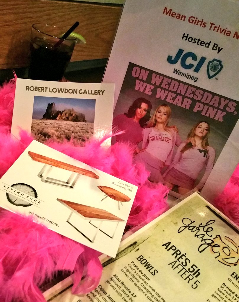 It's almost time! You can still get a team in <a href="/JCIWinnipeg/">JCI Winnipeg</a> #Trivianight <a href="/GarageCafe/">吉岡ガレージカフェ</a>... on Wednesdays we wear pink 😎 #ThanksSponsors